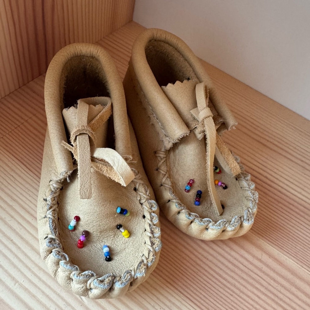 Tan Beaded Kids Moccasins